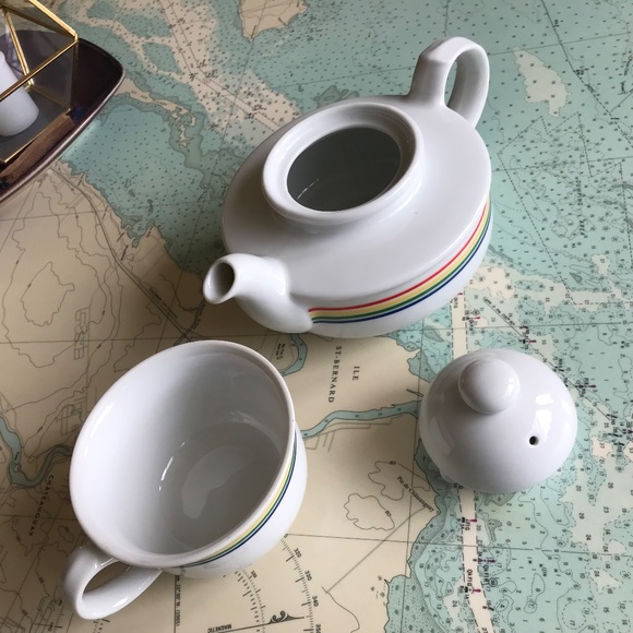 80s Rainbow Stripe Teapot Set The Toscany Collection Japan - Picture 3 of 5